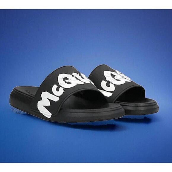 $350 Alexander McQueen Graffiti Rubber Pool Slides Black White Sandals Size 43.5 main image 4